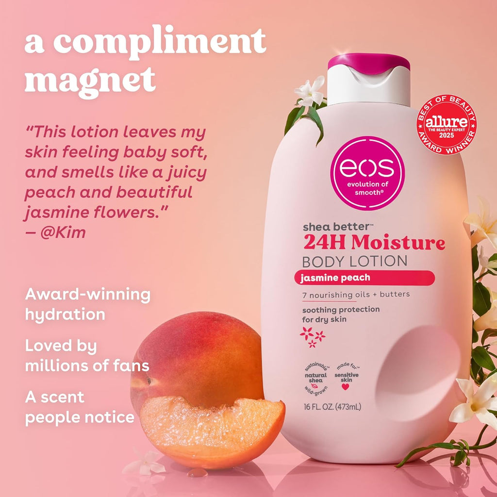 eos Shea Better Body Lotion Vanilla Cashmere, 24-Hour Moisture Skin Care, Lightweight & Non-Greasy, Natural Shea, Vegan, Vanilla Body Lotion, 16 fl oz