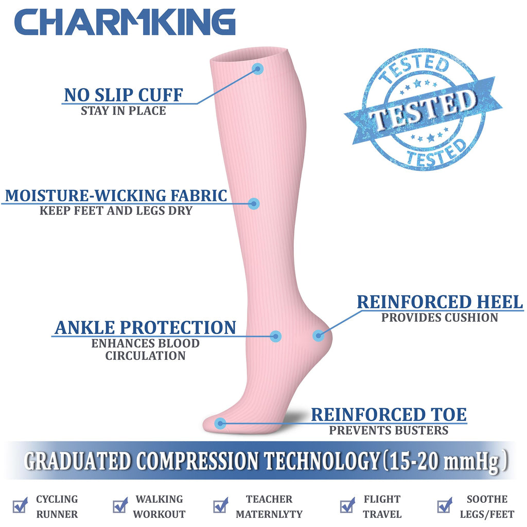 CHARMKING Compression Socks for Women & Men Circulation (8 Pairs) 15-20 mmHg is Best Support for Athletic Running,Cycling
