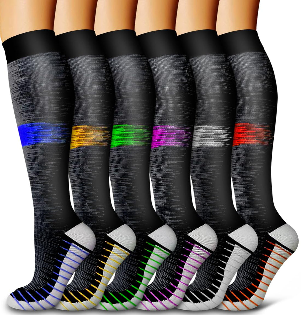 6 Pack Copper Compression Socks for Women and Men Circulation-Best Support for Medical,Running,Nursing,Athletic