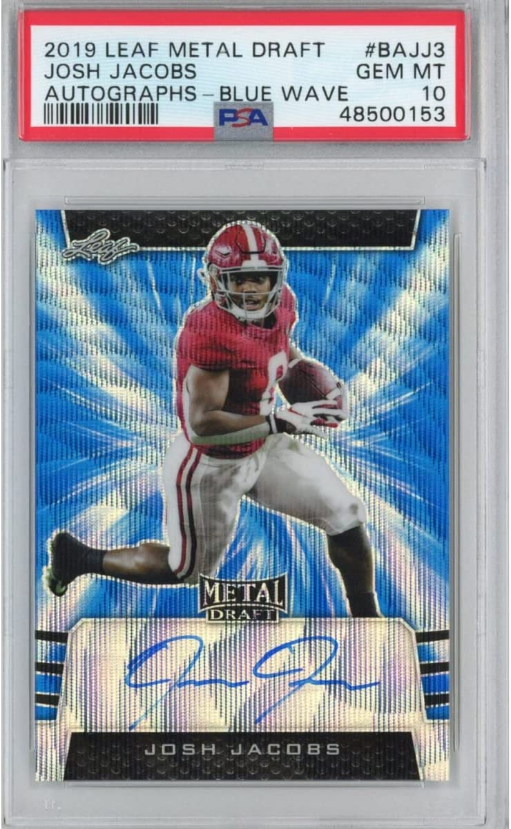 Graded 2019 Leaf Metal Draft Josh Jacobs #BAJJ3 Blue Wave #/20 Rookie RC Auto Football Card PSA 10 Gem Mint
