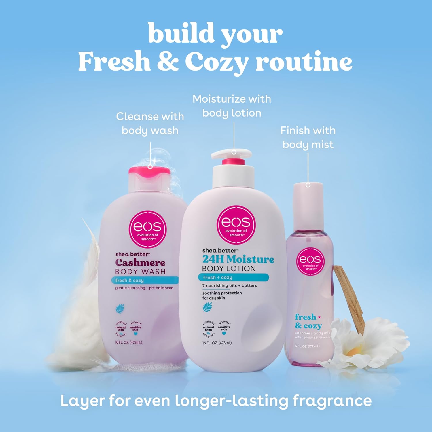 eos Shea Better Body Lotion Vanilla Cashmere, 24-Hour Moisture Skin Care, Lightweight & Non-Greasy, Natural Shea, Vegan, Vanilla Body Lotion, 16 fl oz
