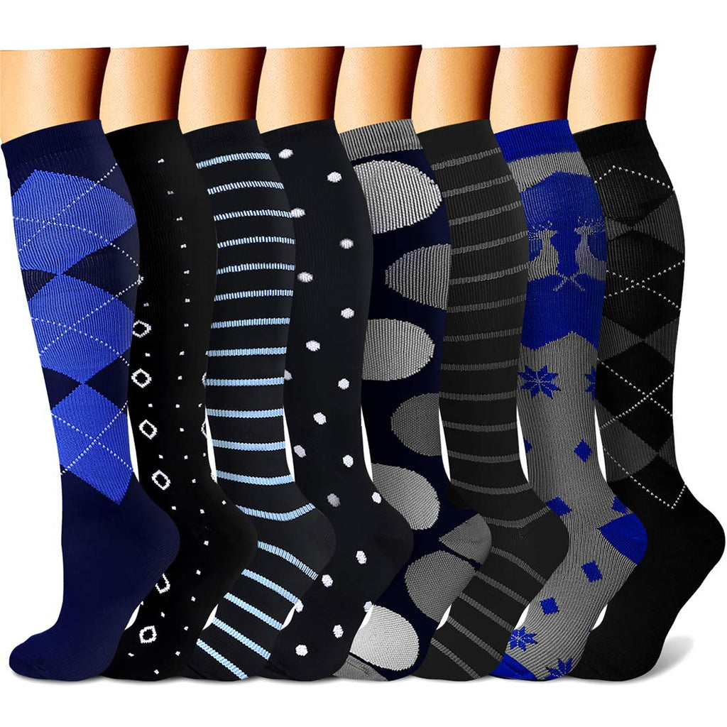 CHARMKING Compression Socks for Women & Men Circulation (8 Pairs) 15-20 mmHg is Best Support for Athletic Running,Cycling
