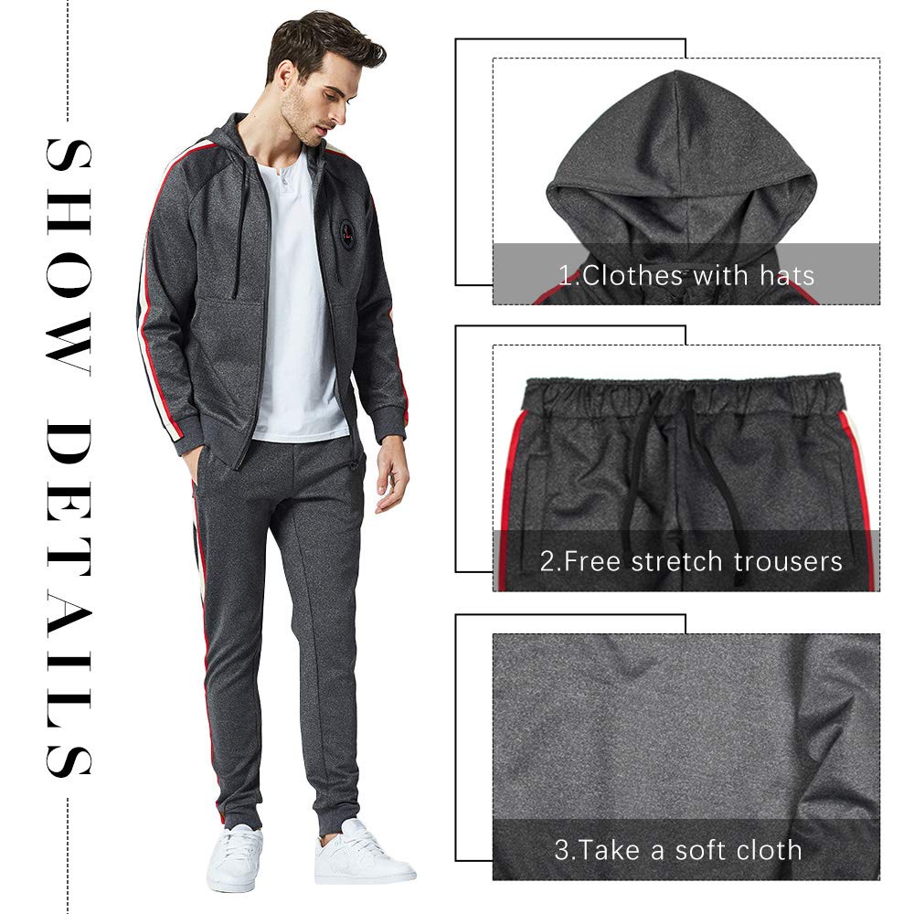 MANTORS Men's Hooded Athletic Tracksuit Full Zip Casual Jogging Gym Sweat Suits