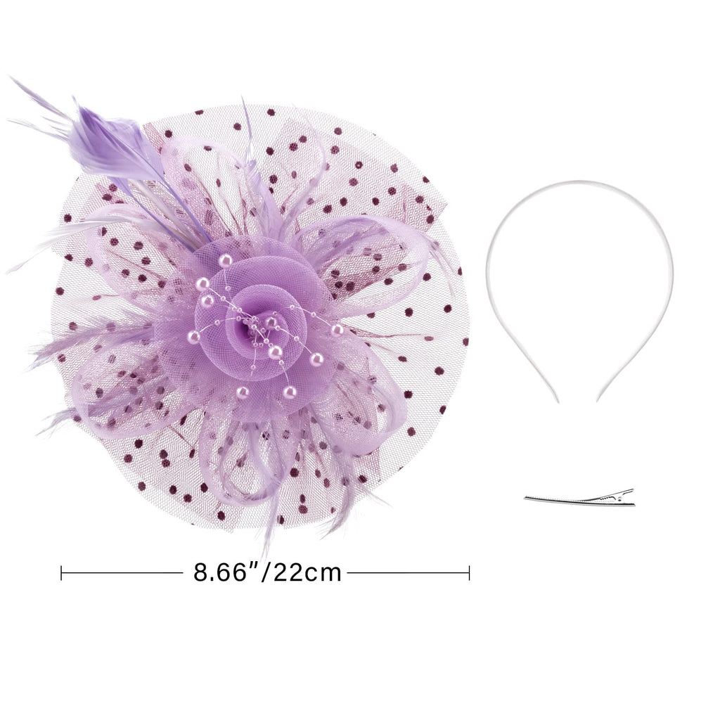 DRESHOW Fascinators Hat Flower Mesh Ribbons Feathers on a Headband and a Clip Tea Party Headwear for Girls and Women