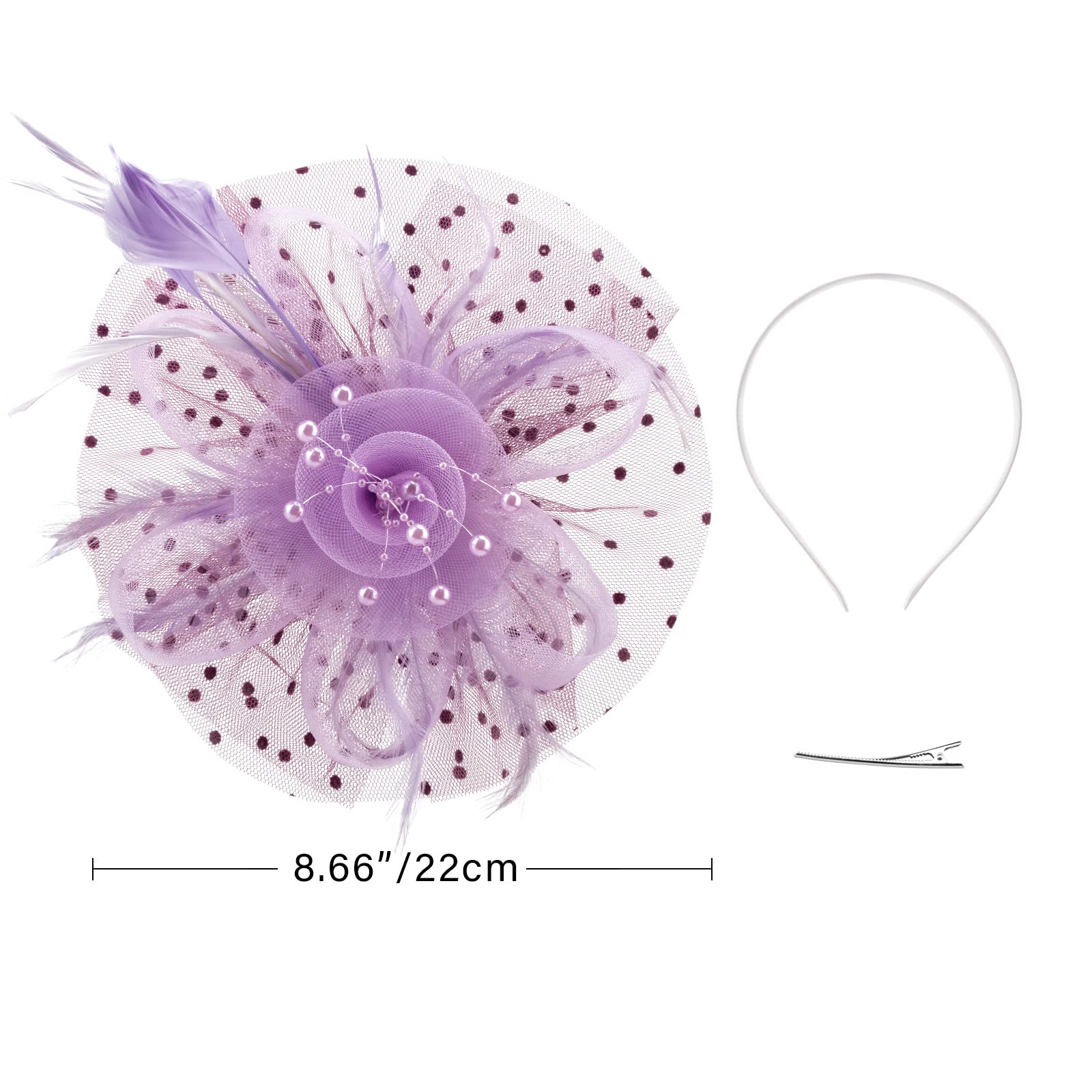 DRESHOW Fascinators Hat Flower Mesh Ribbons Feathers on a Headband and a Clip Tea Party Headwear for Girls and Women