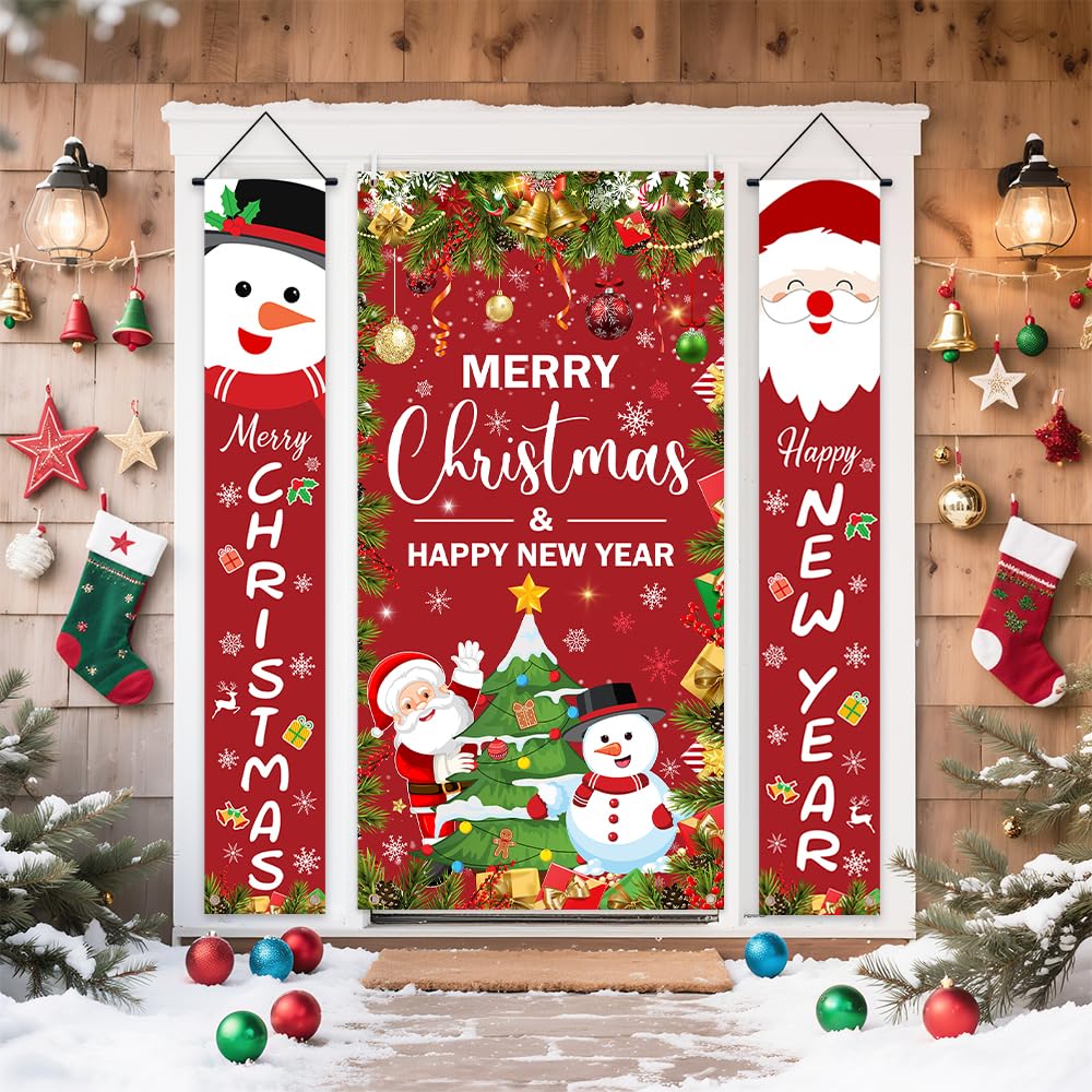 AIBIIN 3-Piece Christmas Door Banner Set, Polyester, 90 x 180 cm