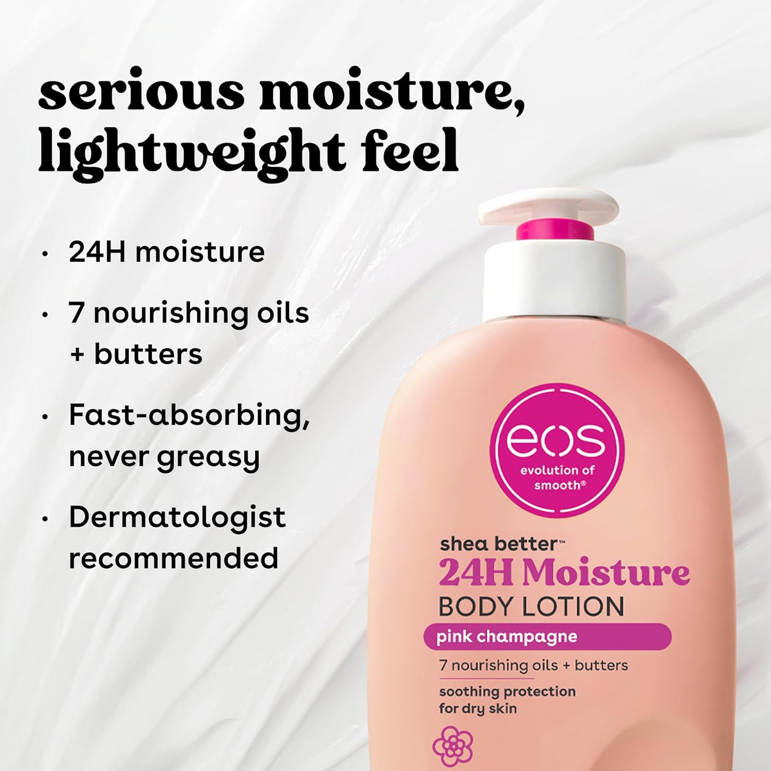 eos Shea Better Body Lotion Vanilla Cashmere, 24-Hour Moisture Skin Care, Lightweight & Non-Greasy, Natural Shea, Vegan, Vanilla Body Lotion, 16 fl oz