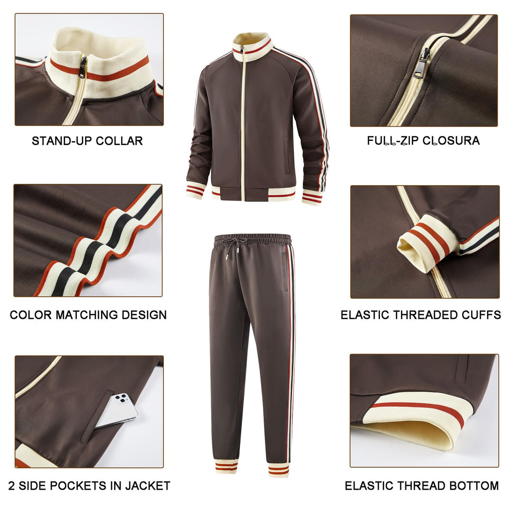 dioxoib Men Track Suits Sets Long Sleeve Full-zip Sweatsuit Active Jackets and Pants 2 Piece Outfits