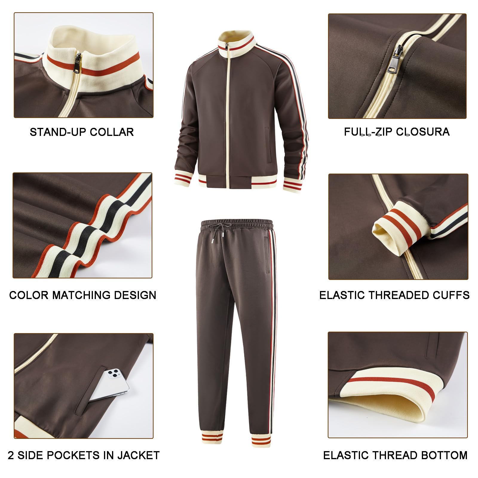 dioxoib Men Track Suits Sets Long Sleeve Full-zip Sweatsuit Active Jackets and Pants 2 Piece Outfits