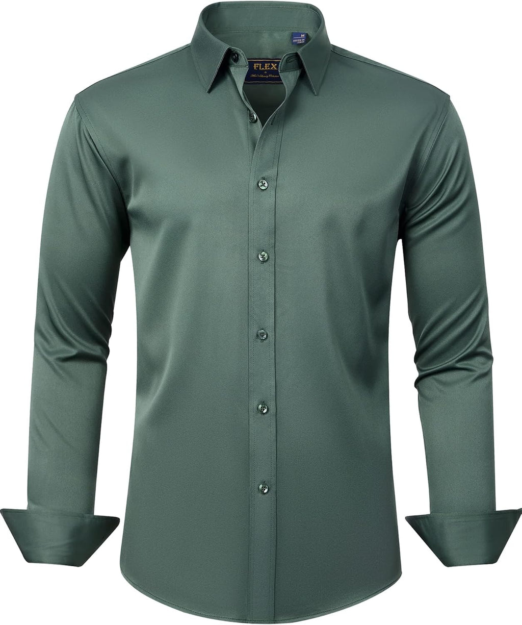 J.VER Men's Dress Shirts Solid Long Sleeve Stretch Wrinkle-Free Formal Shirt Business Casual Button Down Shirts