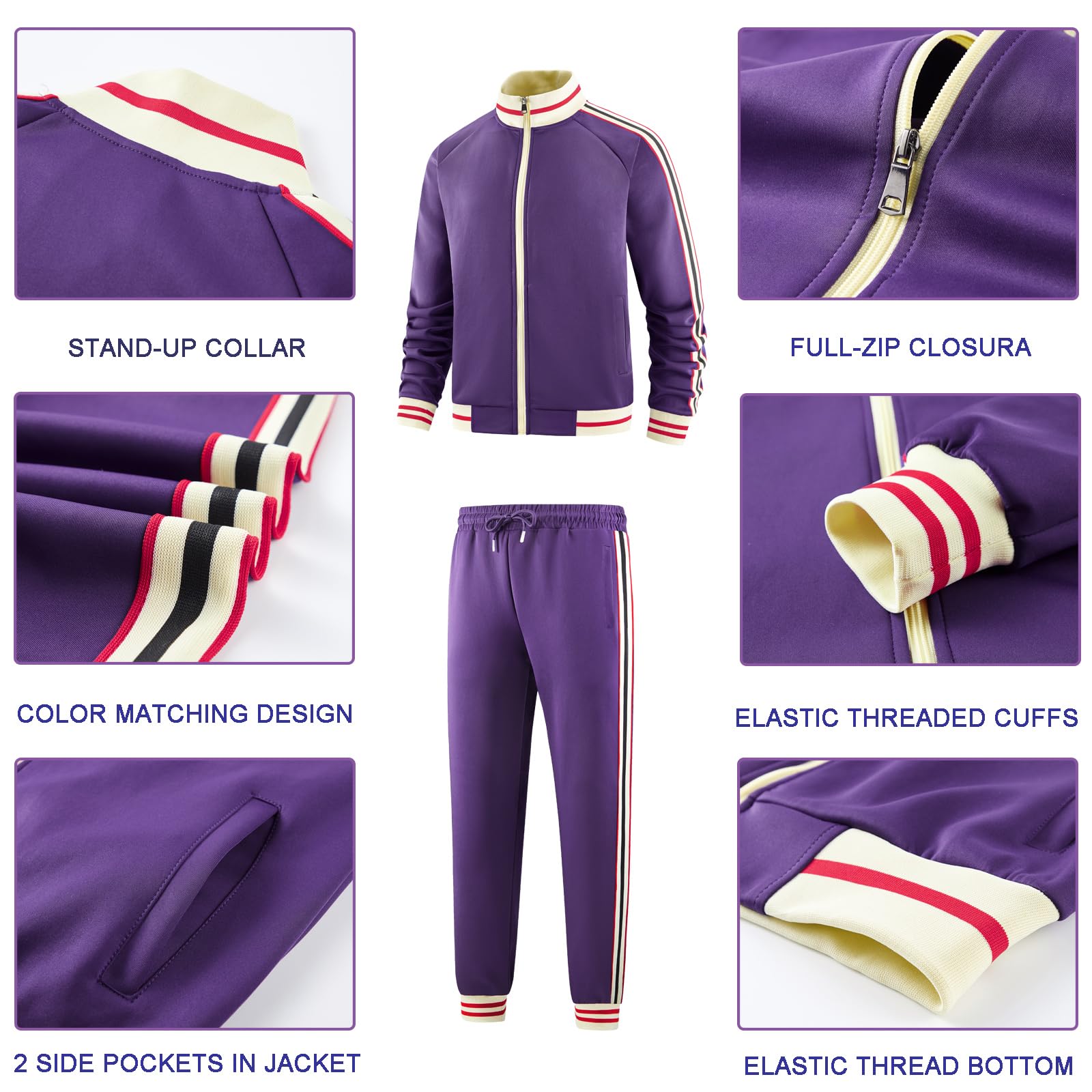 dioxoib Men Track Suits Sets Long Sleeve Full-zip Sweatsuit Active Jackets and Pants 2 Piece Outfits
