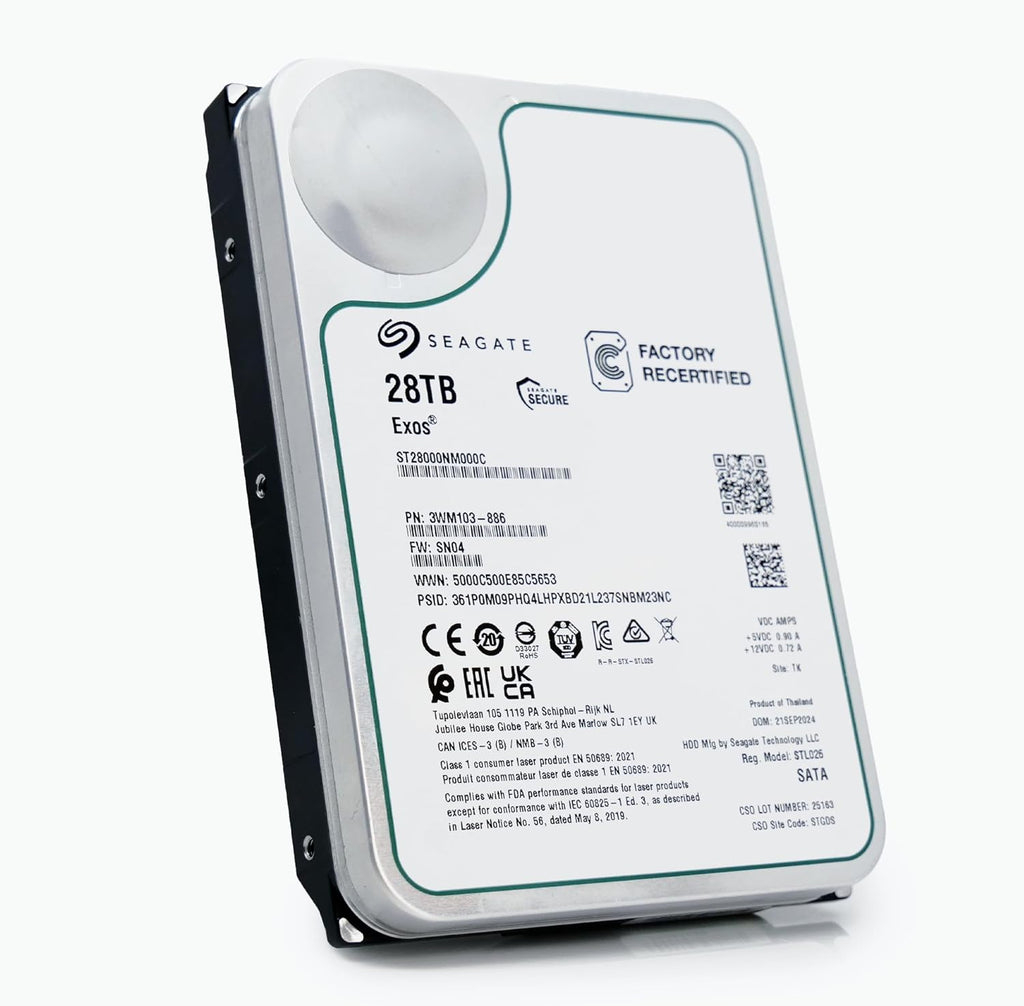Seagate Exos 28TB Internal Hard Drive HDD - 3.5 in CMR SATA 6Gb/s, 7200 RPM, 512MB Cache, 2.5M MTBF - ST28000NM000C (Renewed)