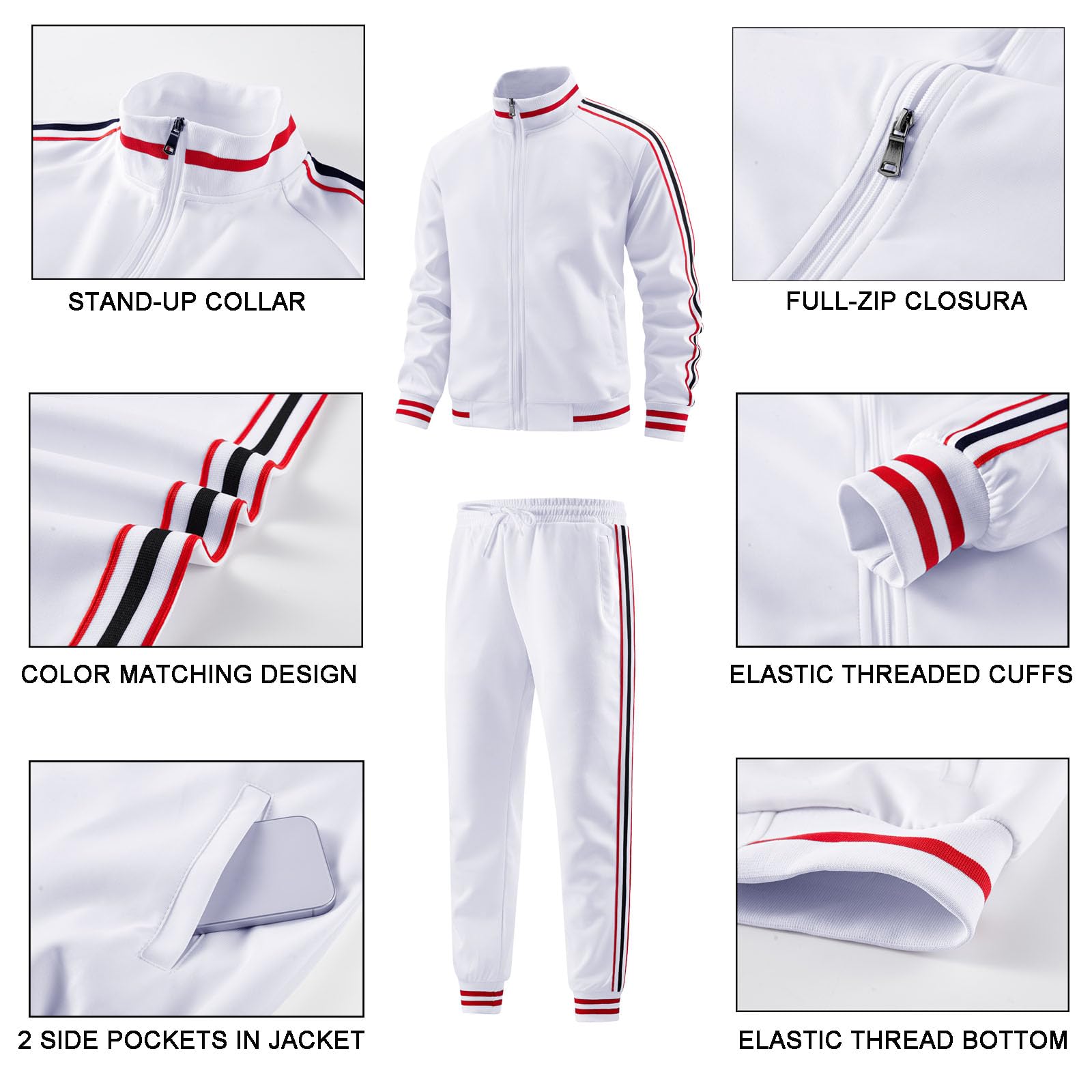 dioxoib Men Track Suits Sets Long Sleeve Full-zip Sweatsuit Active Jackets and Pants 2 Piece Outfits