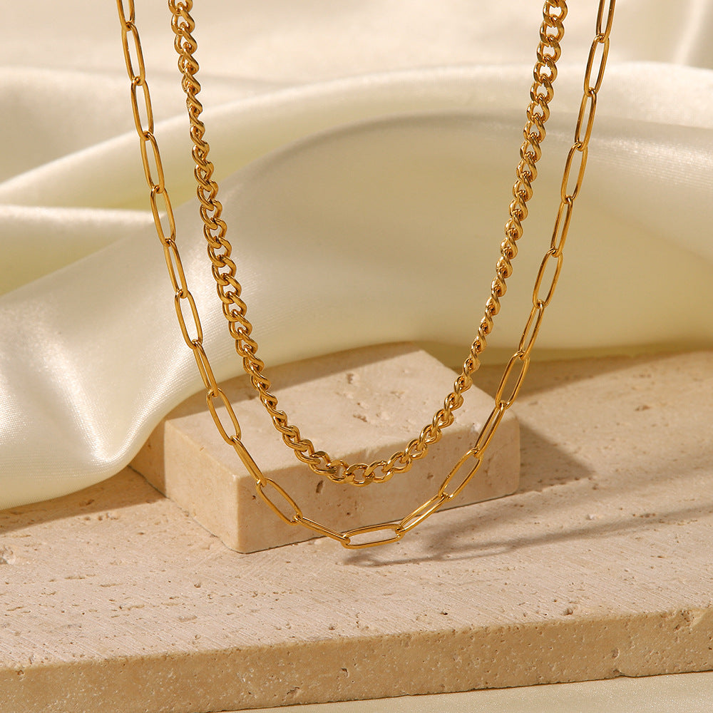 Ins Trendy Retro Simple Stylish High-grade K Gold Cold Style Double-layer Necklace