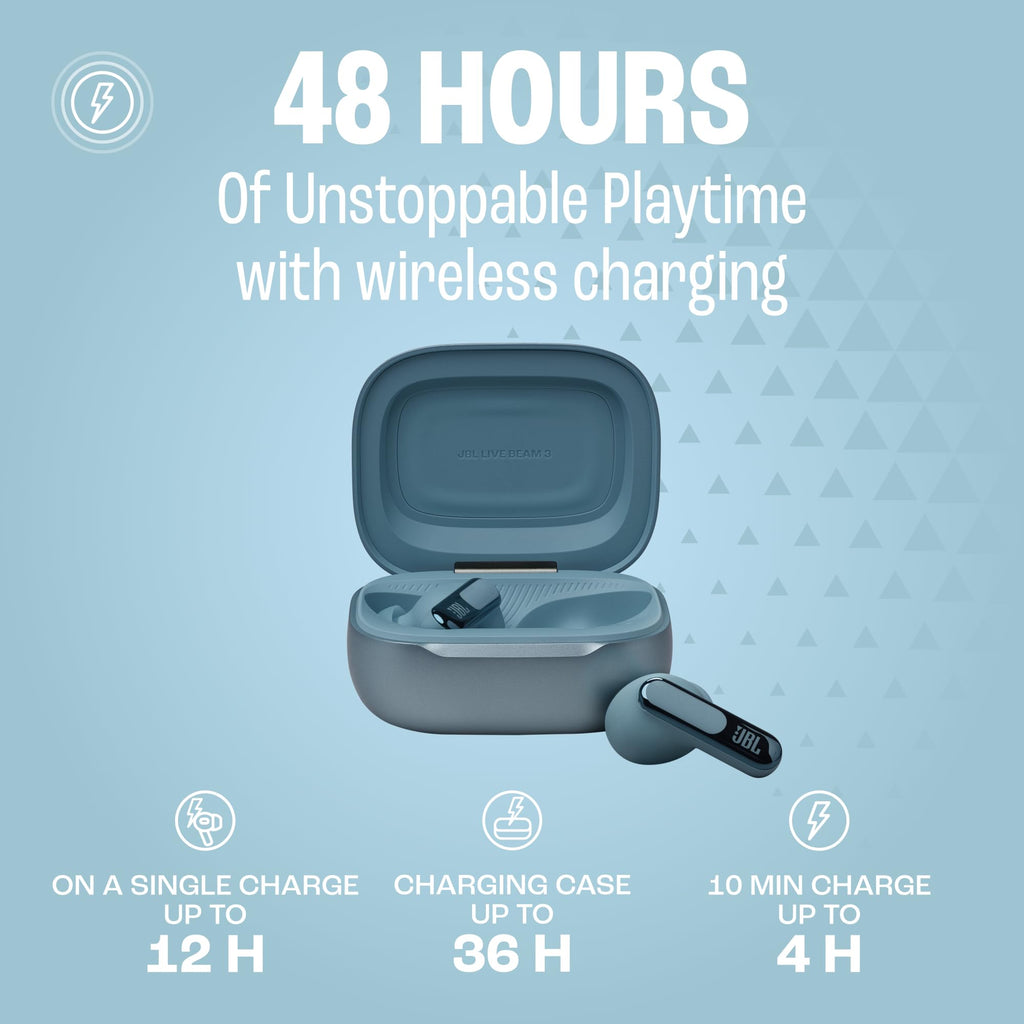 JBL Live Beam 3 - True Wireless Noise-Cancelling Stick-Closed Earbuds, 48Hrs Total Playback, Wireless Charging, 6 Mics for Perfect Calls, Multi-Point Connection, IP55 Waterproof and dustproof (Black)