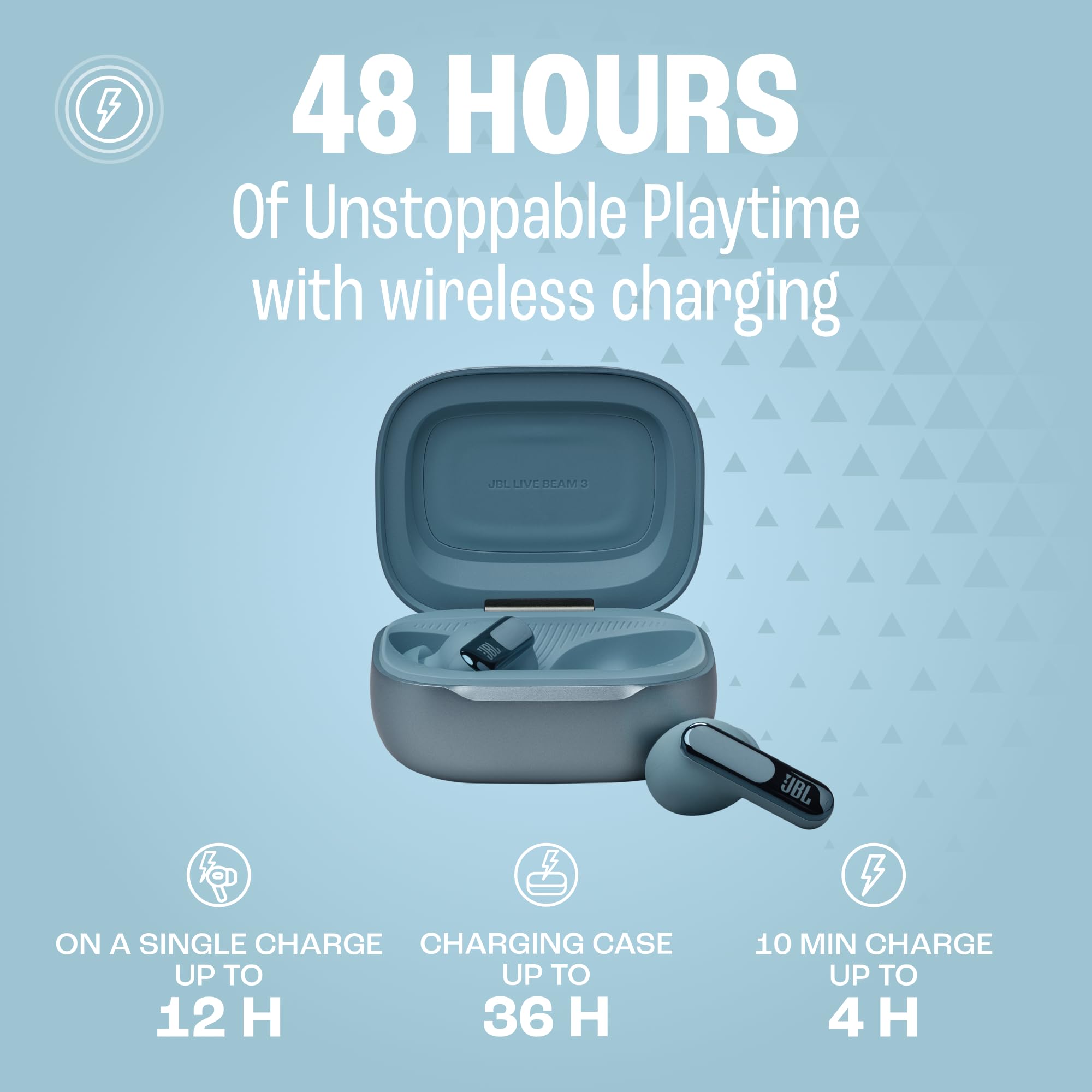 JBL Live Beam 3 - True Wireless Noise-Cancelling Stick-Closed Earbuds, 48Hrs Total Playback, Wireless Charging, 6 Mics for Perfect Calls, Multi-Point Connection, IP55 Waterproof and dustproof (Black)