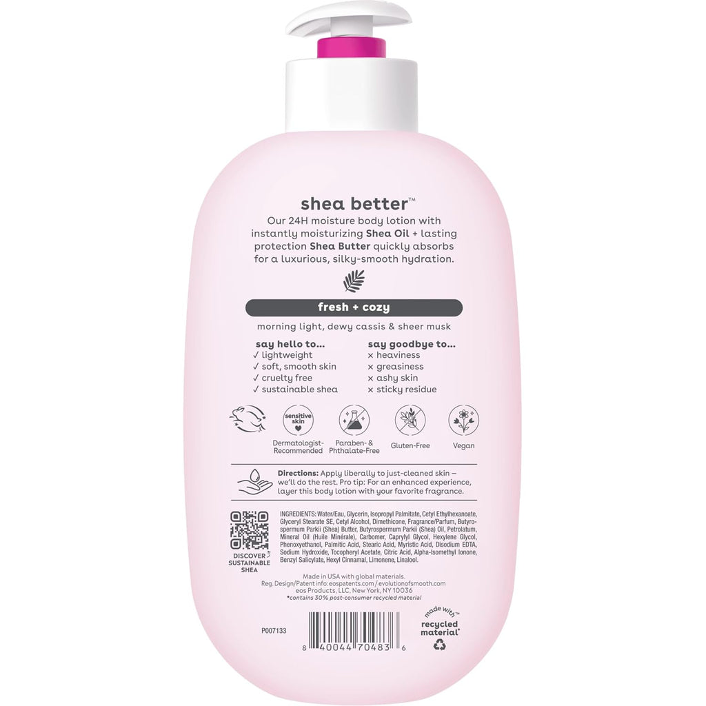 eos Shea Better Body Lotion Vanilla Cashmere, 24-Hour Moisture Skin Care, Lightweight & Non-Greasy, Natural Shea, Vegan, Vanilla Body Lotion, 16 fl oz