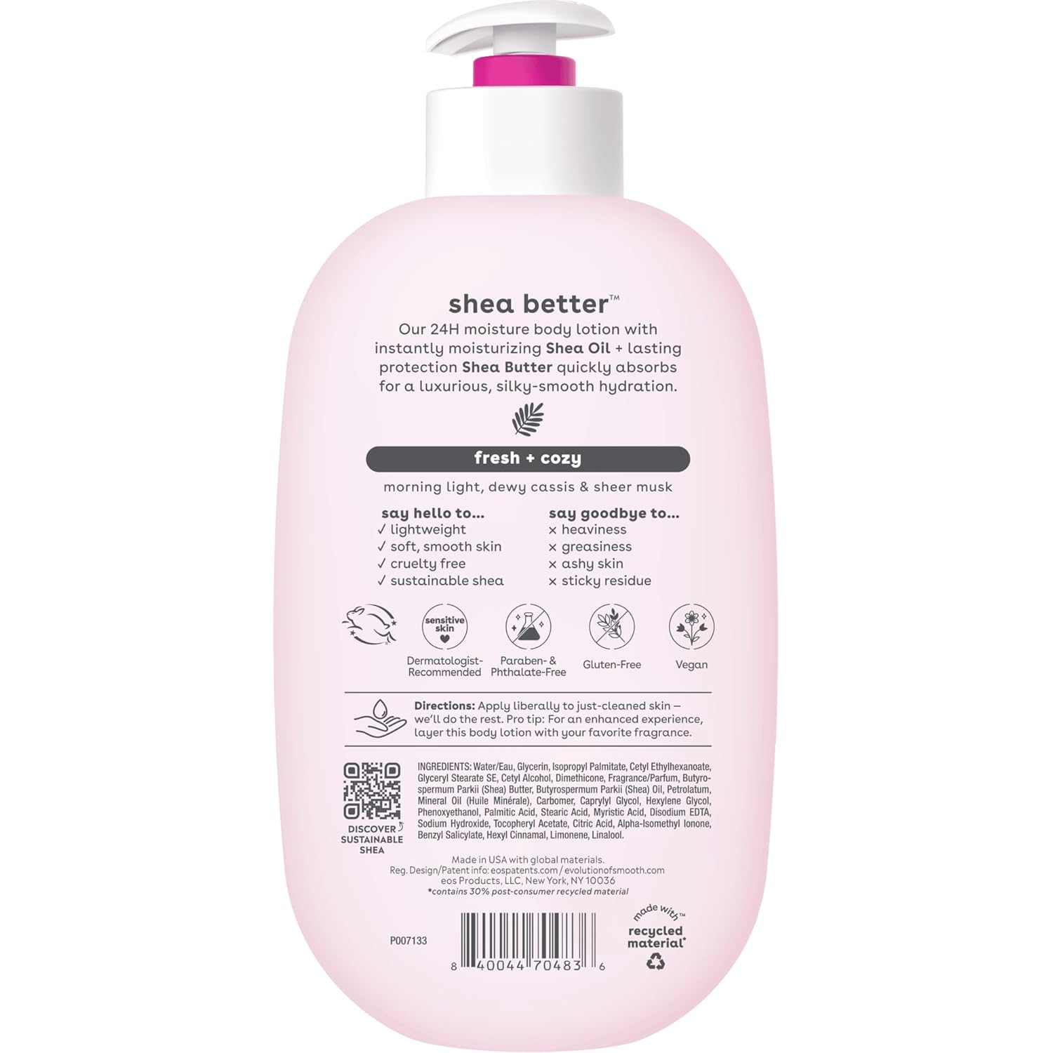 eos Shea Better Body Lotion Vanilla Cashmere, 24-Hour Moisture Skin Care, Lightweight & Non-Greasy, Natural Shea, Vegan, Vanilla Body Lotion, 16 fl oz