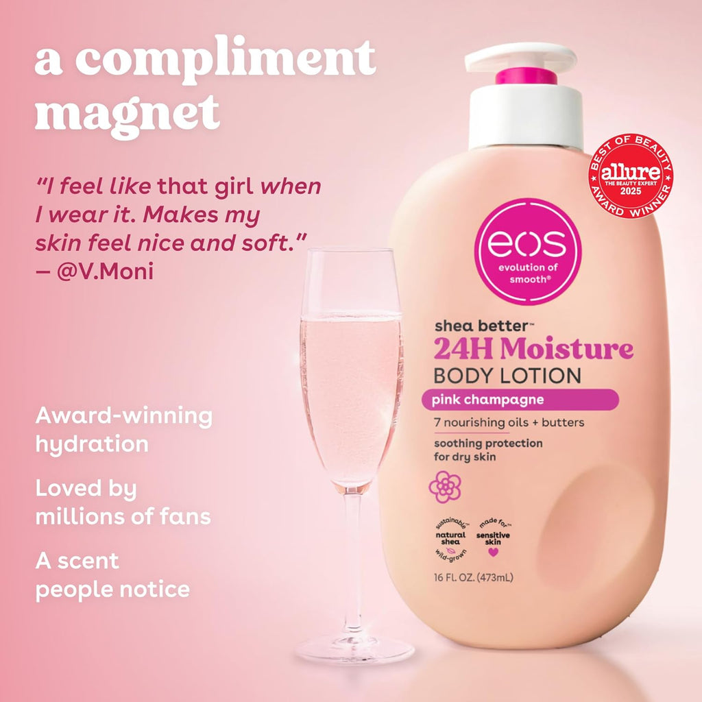 eos Shea Better Body Lotion Vanilla Cashmere, 24-Hour Moisture Skin Care, Lightweight & Non-Greasy, Natural Shea, Vegan, Vanilla Body Lotion, 16 fl oz