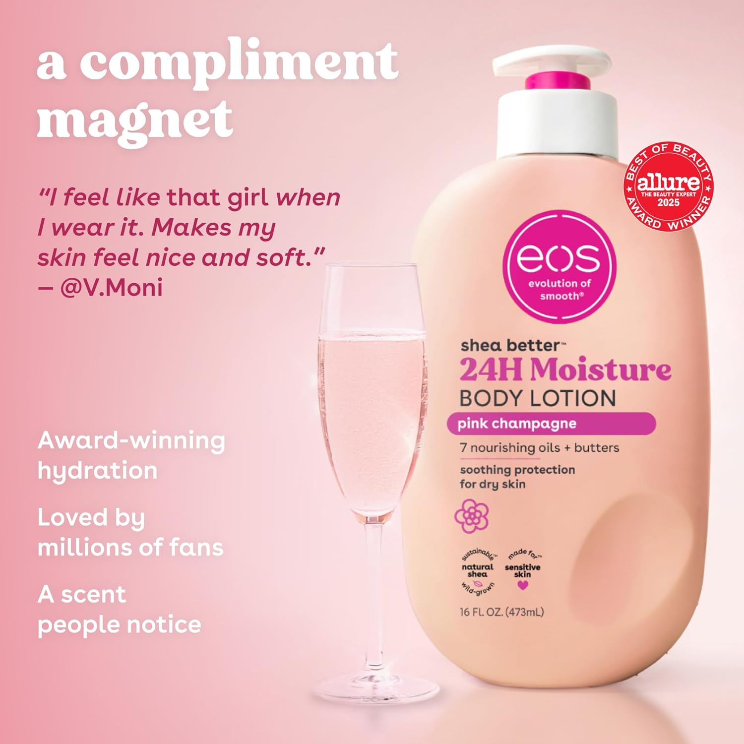 eos Shea Better Body Lotion Vanilla Cashmere, 24-Hour Moisture Skin Care, Lightweight & Non-Greasy, Natural Shea, Vegan, Vanilla Body Lotion, 16 fl oz