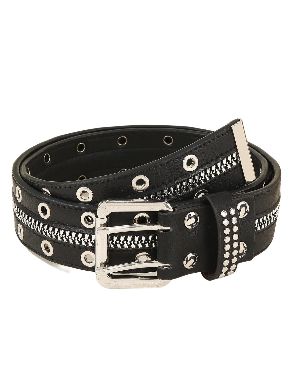 RoseSeek Women's Vintage Zip Rivet Studded Belts PU Leather Western Punk Waist Belts for Jeans 70