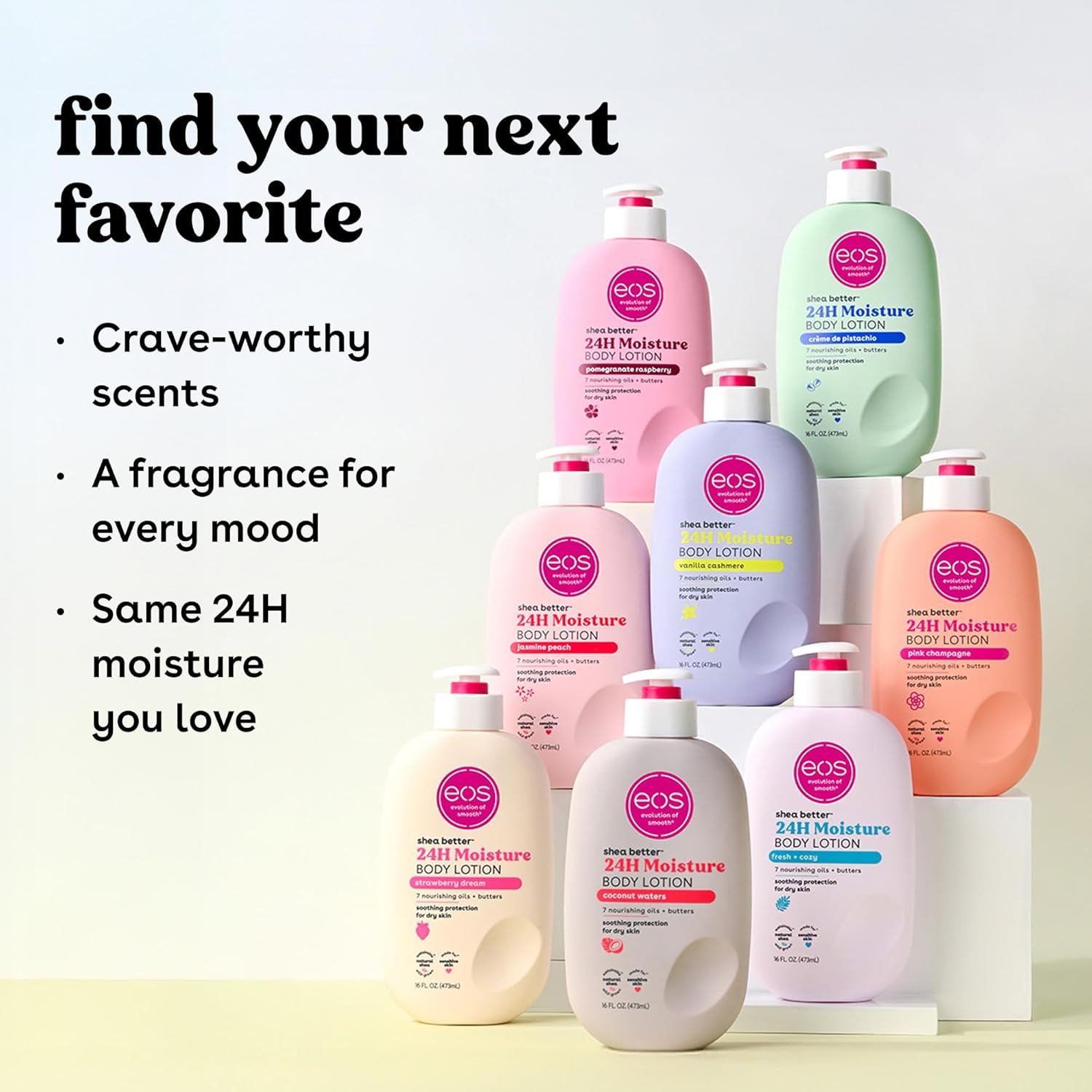 eos Shea Better Body Lotion Vanilla Cashmere, 24-Hour Moisture Skin Care, Lightweight & Non-Greasy, Natural Shea, Vegan, Vanilla Body Lotion, 16 fl oz