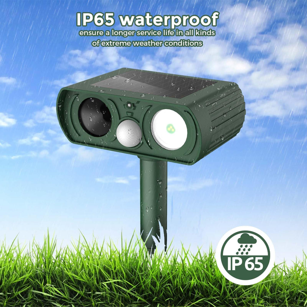 Upgraded Solar Ultrasonic Animal Repellent Outdoor, Deer Repellent Devices Squirrel Cat Raccoon Rabbit Dog Deterrent, Keep Skunk Away Motion Detection with Flash Light for Yard Garden Lawn 2PACKGreen