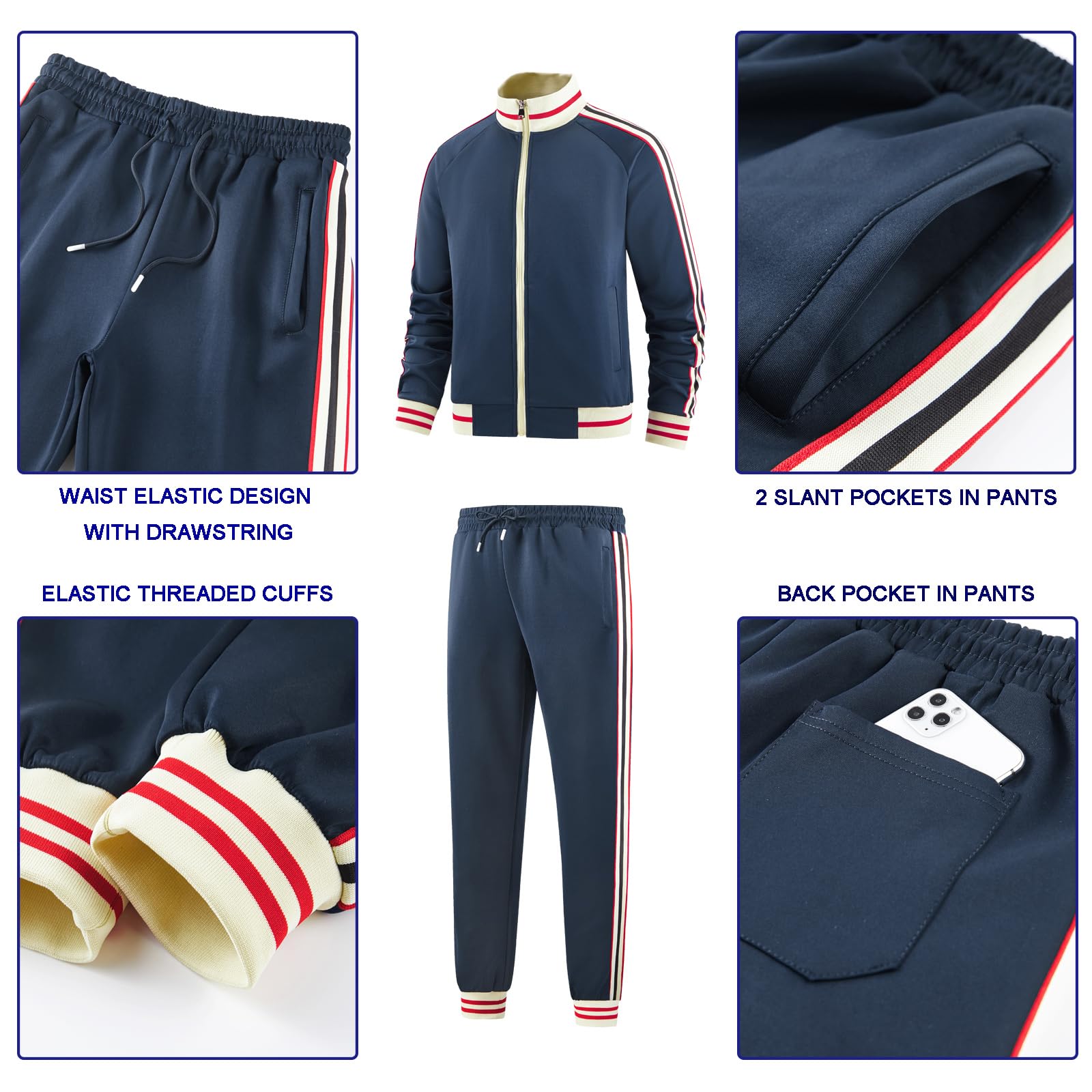 dioxoib Men Track Suits Sets Long Sleeve Full-zip Sweatsuit Active Jackets and Pants 2 Piece Outfits