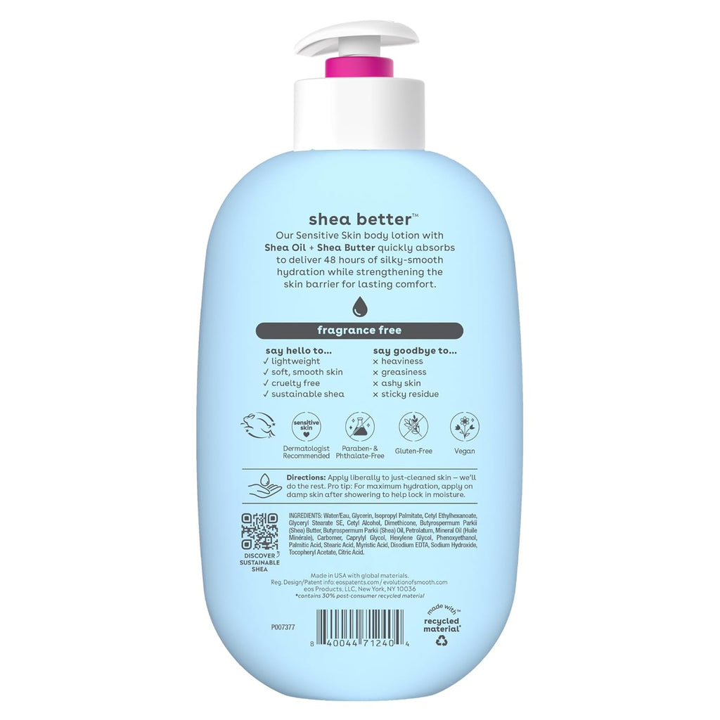 eos Shea Better Body Lotion Vanilla Cashmere, 24-Hour Moisture Skin Care, Lightweight & Non-Greasy, Natural Shea, Vegan, Vanilla Body Lotion, 16 fl oz