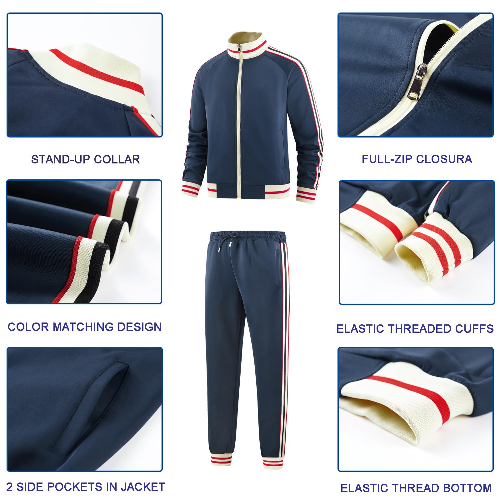 dioxoib Men Track Suits Sets Long Sleeve Full-zip Sweatsuit Active Jackets and Pants 2 Piece Outfits