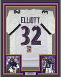 Framed Autographed/Signed DeShon Elliott 35x39 Baltimore White Football Jersey JSA COA