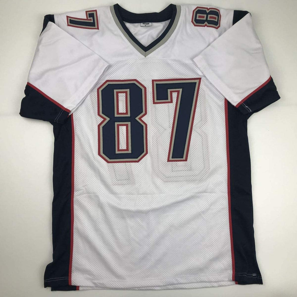 Autographed/Signed Rob Gronkowski New England White Football Jersey Beckett BAS COA