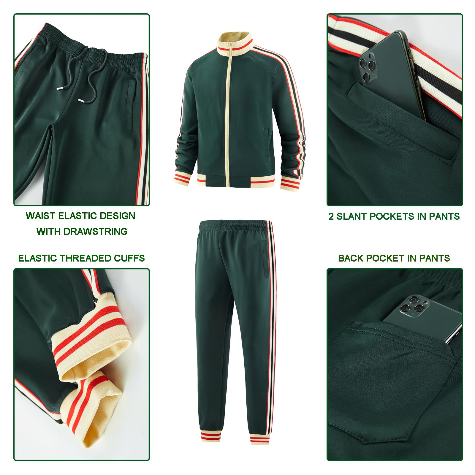 dioxoib Men Track Suits Sets Long Sleeve Full-zip Sweatsuit Active Jackets and Pants 2 Piece Outfits