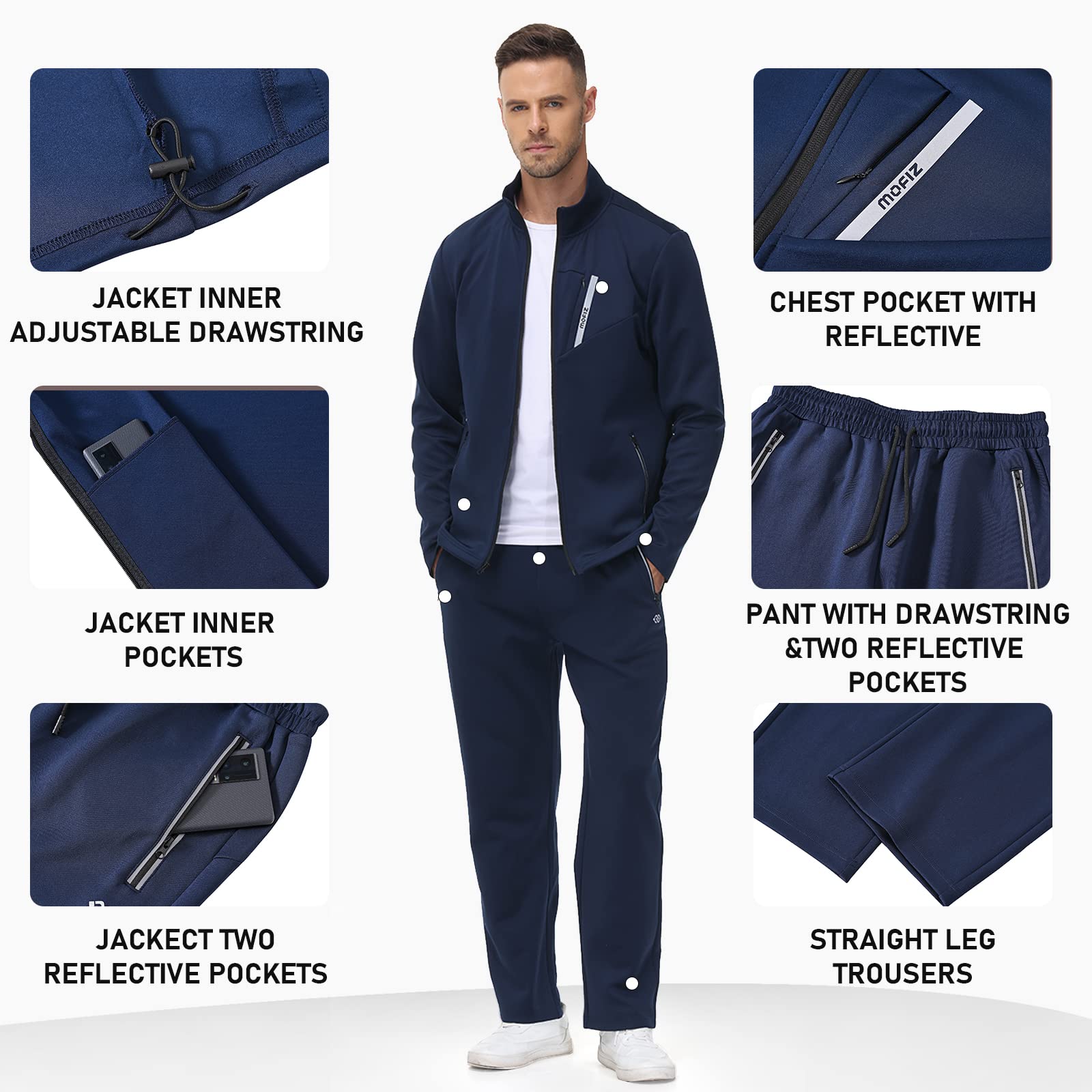 MoFiz Men's Tracksuits Set Long Sleeve Causal Full Zip Running Sports Sweatsuit For Men 2 Piece Outfits