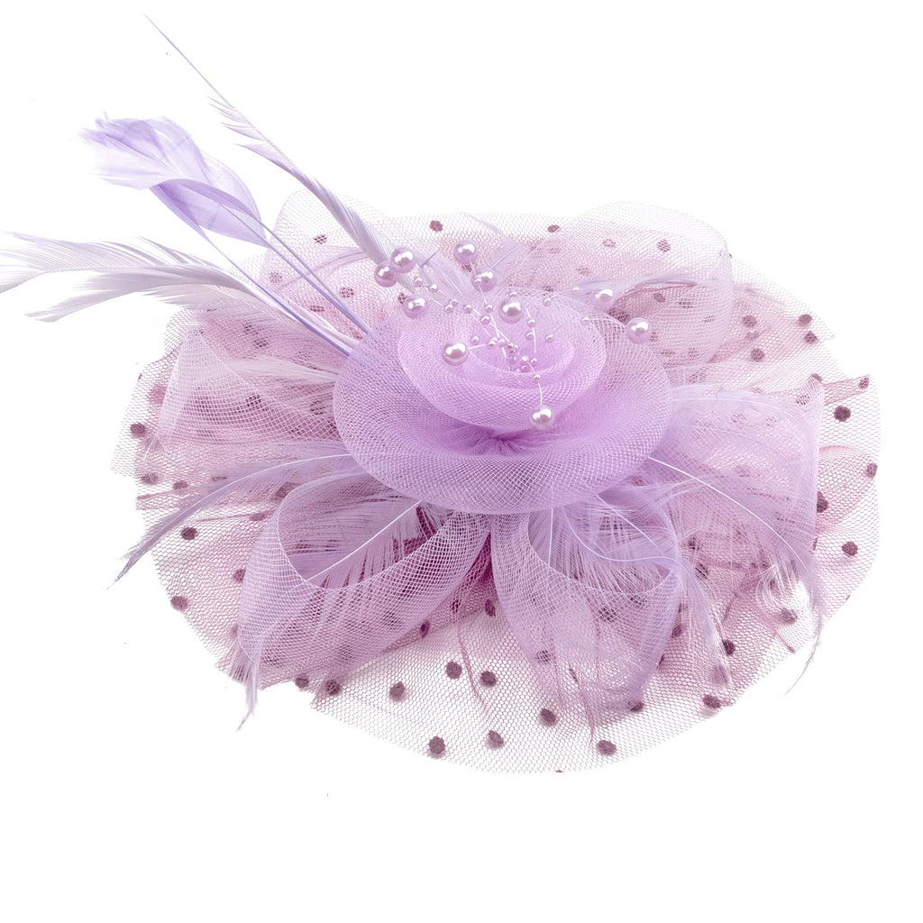 DRESHOW Fascinators Hat Flower Mesh Ribbons Feathers on a Headband and a Clip Tea Party Headwear for Girls and Women