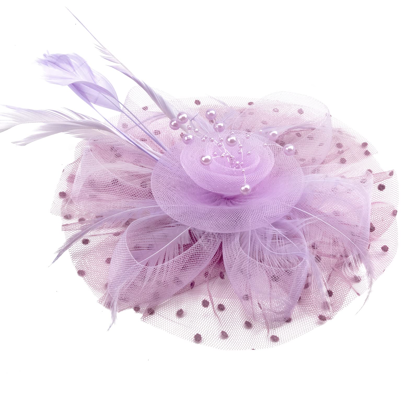 DRESHOW Fascinators Hat Flower Mesh Ribbons Feathers on a Headband and a Clip Tea Party Headwear for Girls and Women