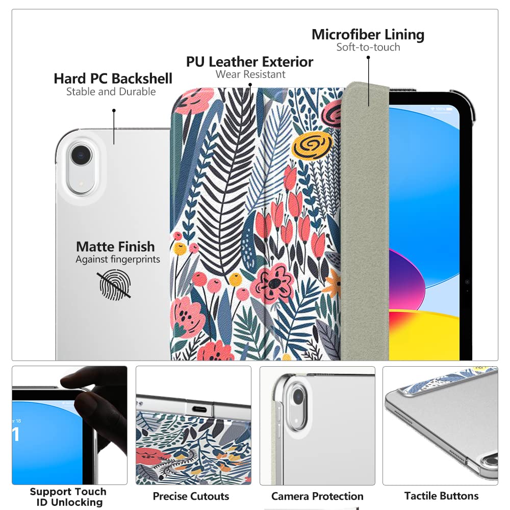 MoKo for iPad (A16) 11th Generation Case 11 Inch 2025, iPad 10th Generation Case 10.9 Inch 2022, Slim Stand Hard PC Translucent Back Shell Smart Cover, Support Touch ID, Auto Wake/Sleep, Navy Blue