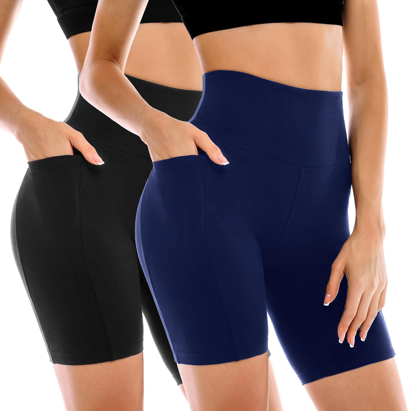 Leafigure 2 Pack Womens Biker Shorts with Pockets, High Waisted Yoga Shorts for Women Running Gym and Workout