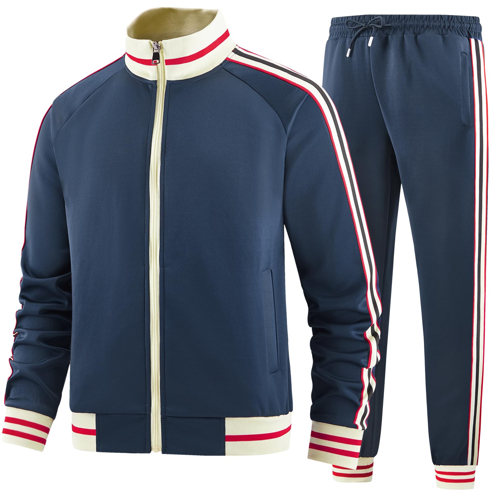 dioxoib Men Track Suits Sets Long Sleeve Full-zip Sweatsuit Active Jackets and Pants 2 Piece Outfits