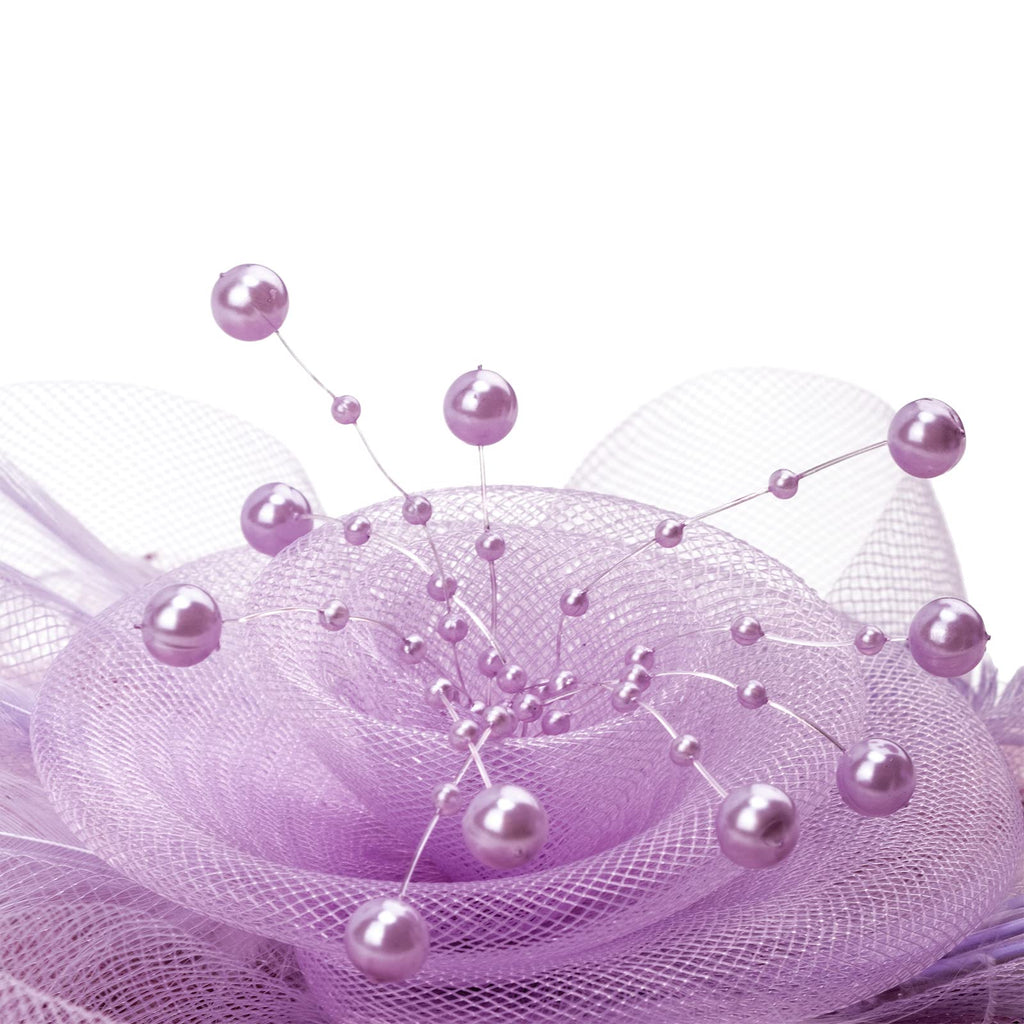 DRESHOW Fascinators Hat Flower Mesh Ribbons Feathers on a Headband and a Clip Tea Party Headwear for Girls and Women