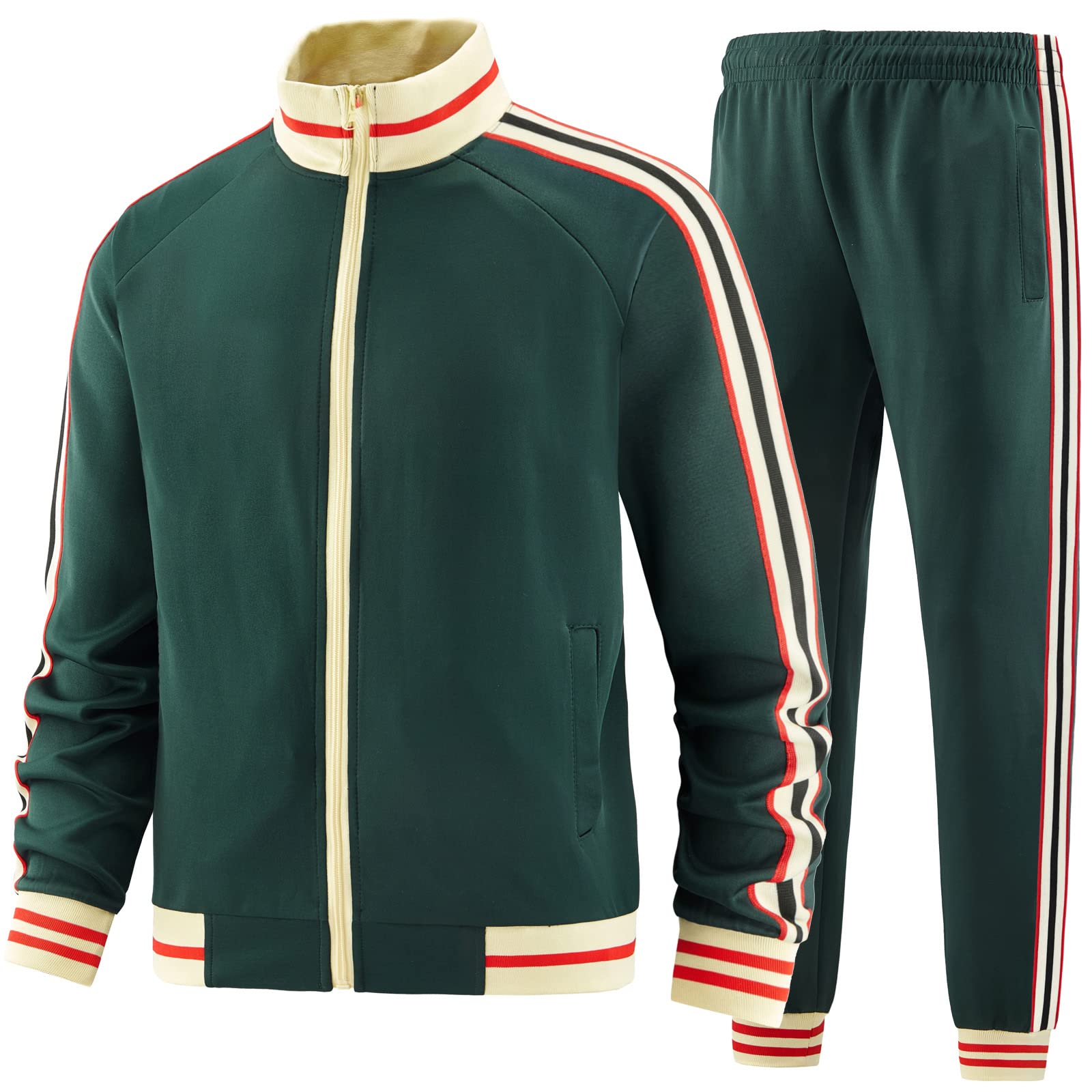 dioxoib Men Track Suits Sets Long Sleeve Full-zip Sweatsuit Active Jackets and Pants 2 Piece Outfits