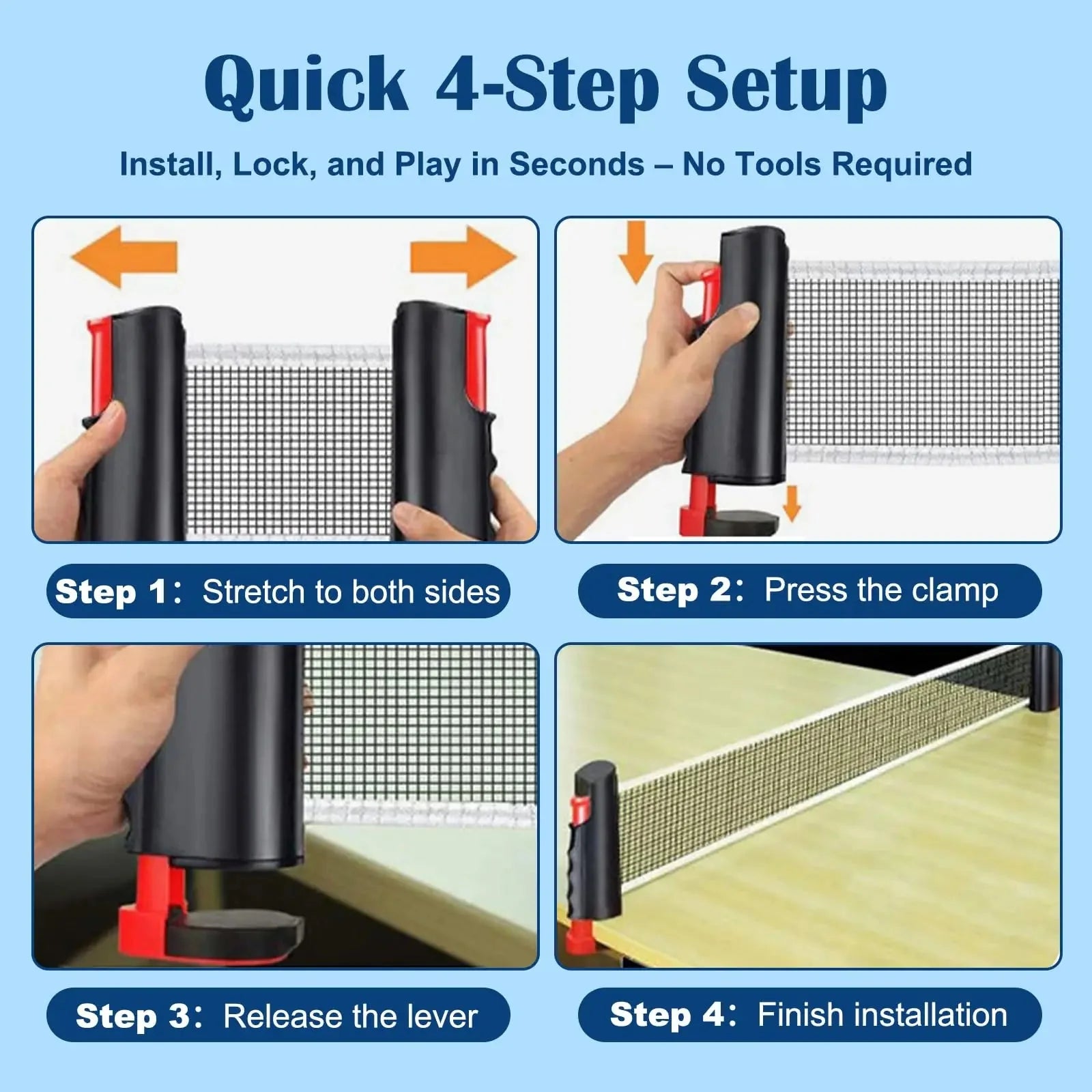 Retractable Table Tennis Net - 72in Clamp-On Set