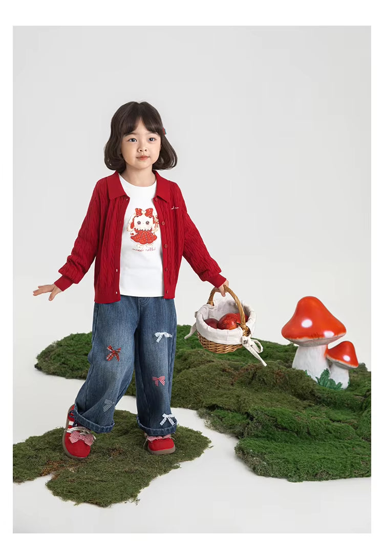 Girls' Bow-knot Loose Straight-leg Pants