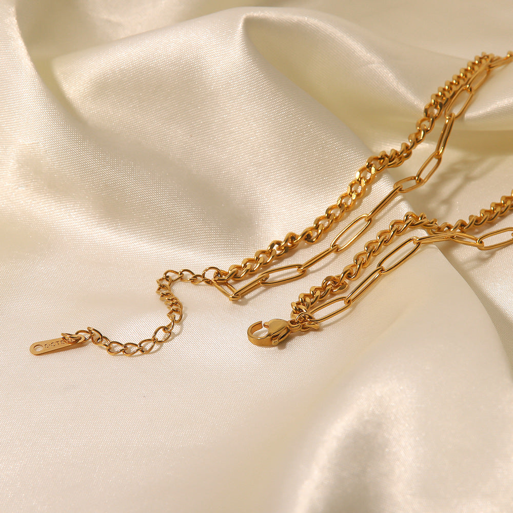 Ins Trendy Retro Simple Stylish High-grade K Gold Cold Style Double-layer Necklace
