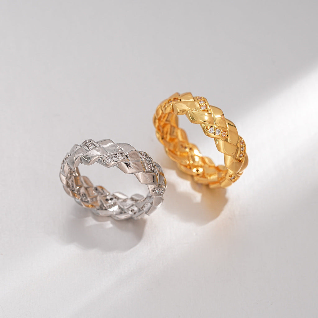 Gold Plated Zircon Textured Ring Women Finger Jewelry For Daily Dating Banquet Party Occasions