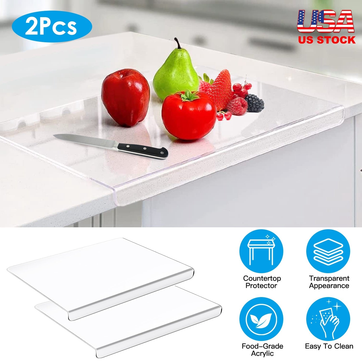 Acrylic Kitchen Cutting Board with Counter Lip