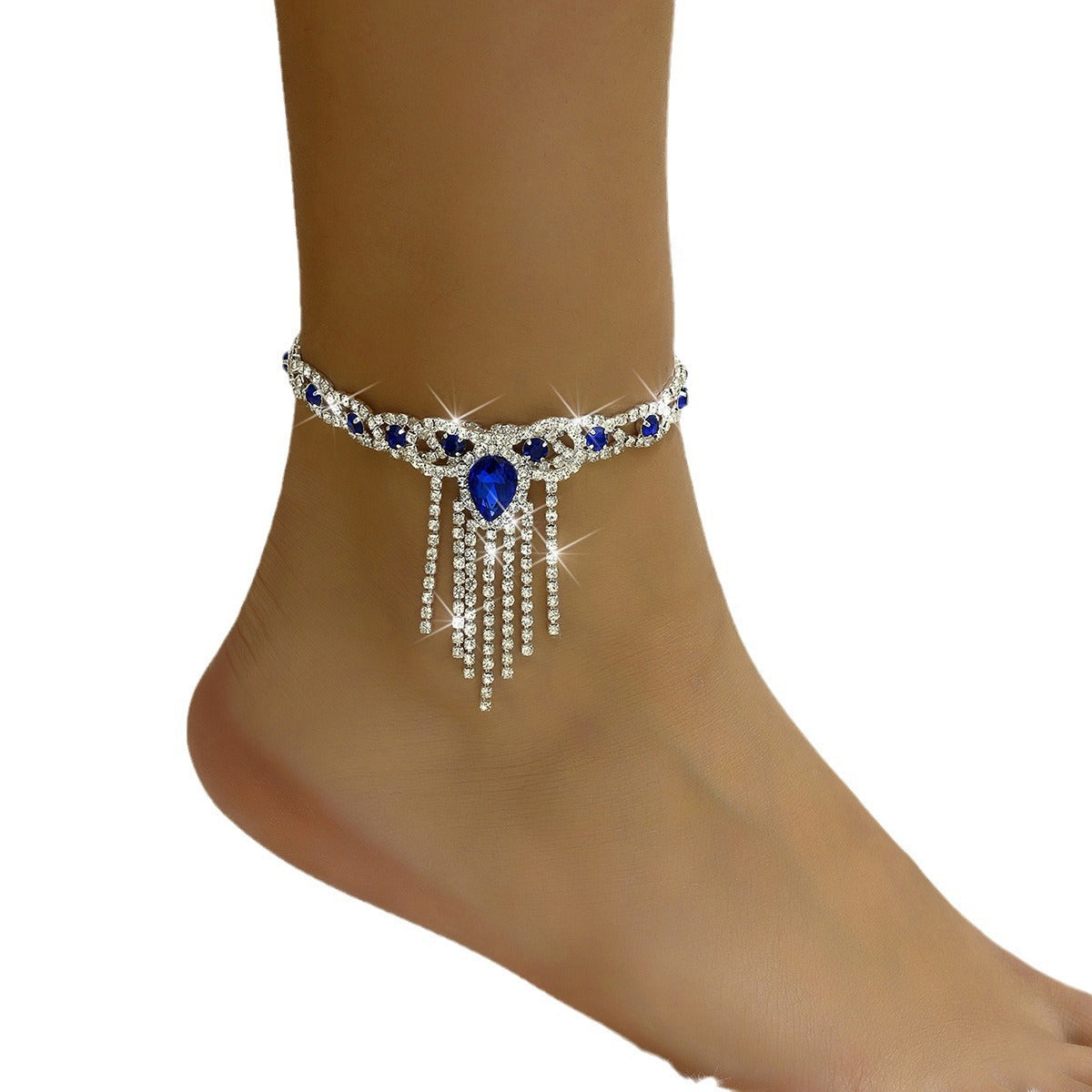 Cross-Border New Sexy And Fashionable Bow-Knot Water Drop Tassel Anklet For Women Beach Vacation Style Ankle Jewelry