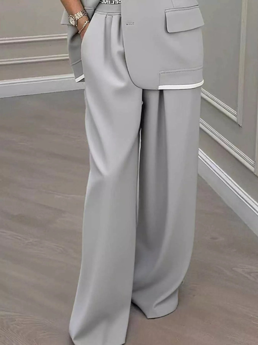 Full Size One Button Blazer and Wide-Leg Pants Set Plus Size