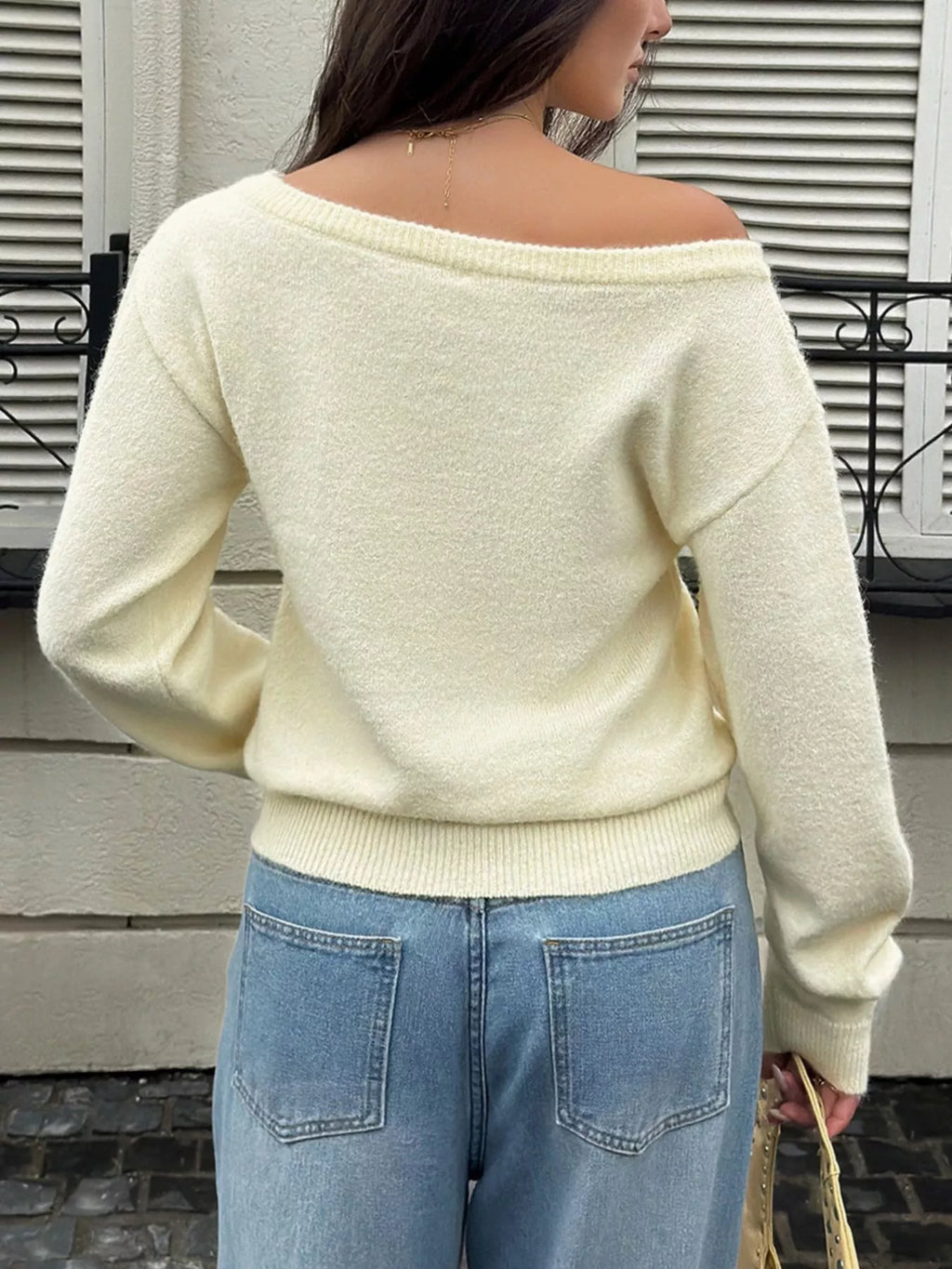 Boat Neck Dropped Shoulder Sweater