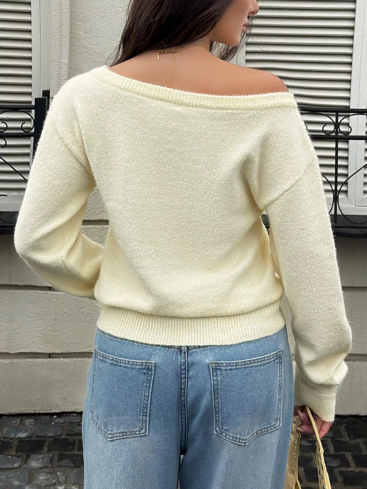 Boat Neck Dropped Shoulder Sweater